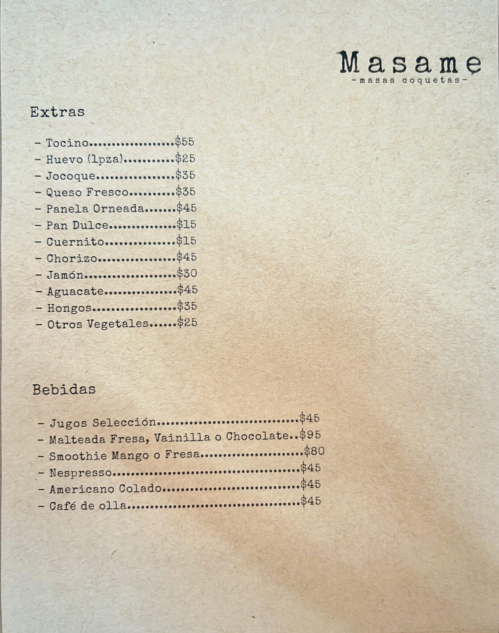 menú masame pv