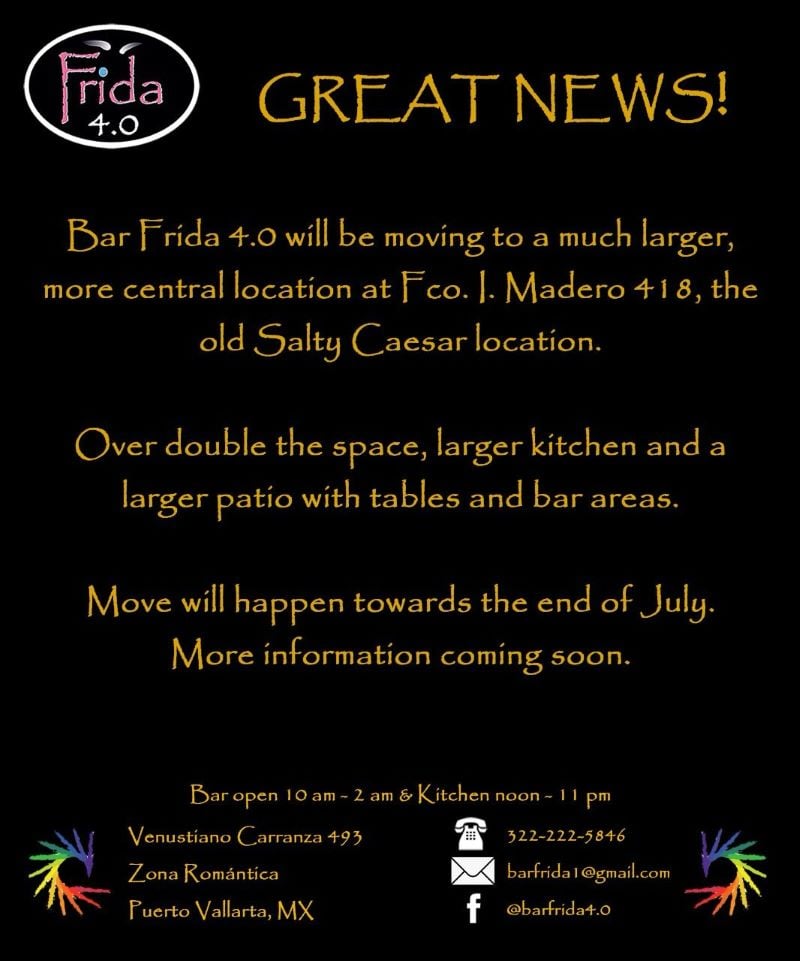 Bar Frida pronto tendrá un nuevo hogar - en Fco L. Madero 418, el antiguo local de lo que solía ser The Salty Caesar (que cerró a principios de 2024).