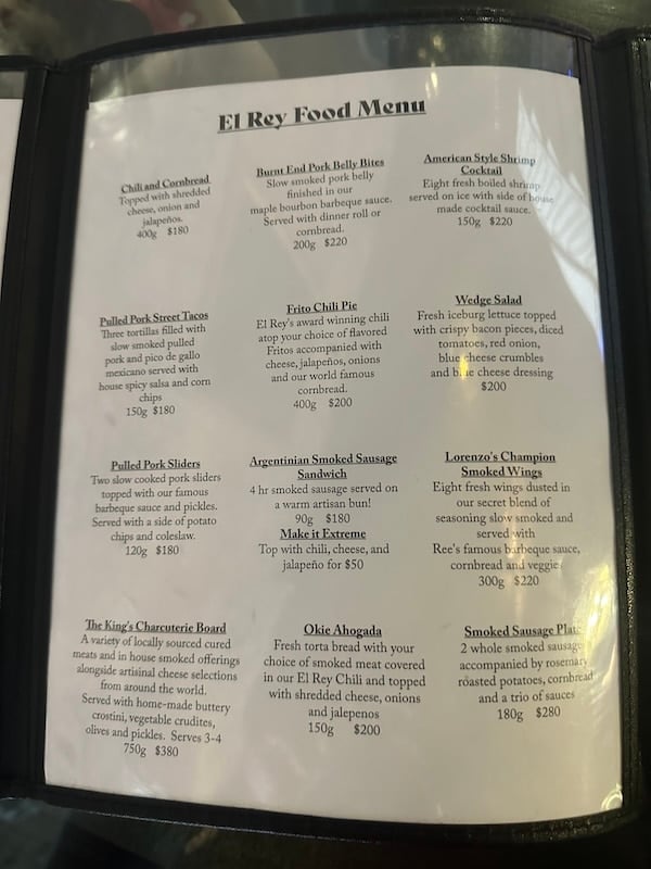 el rey menú de comida