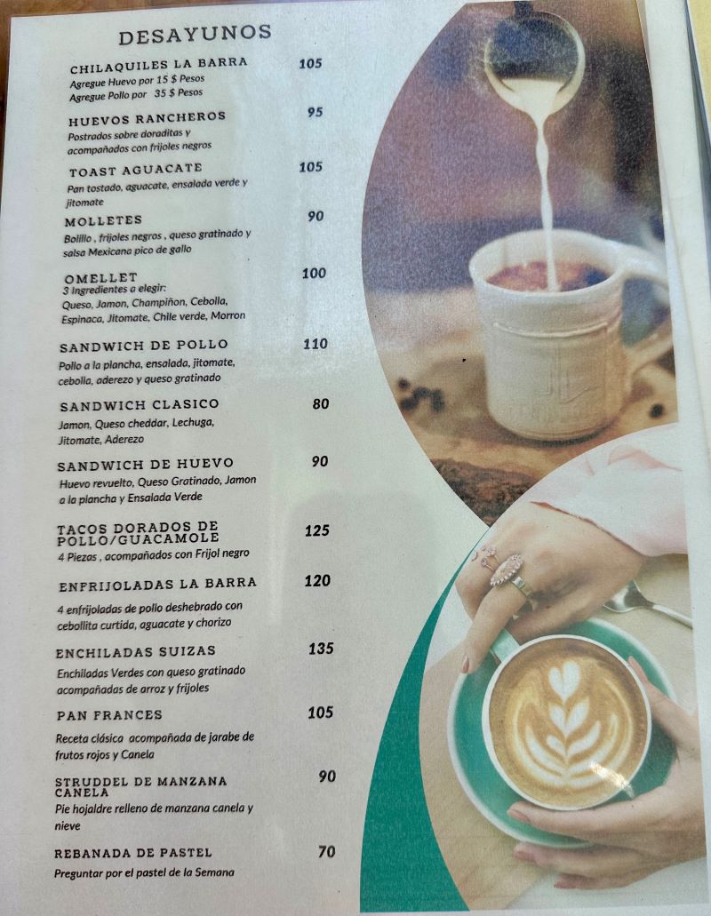 menú de la barra
