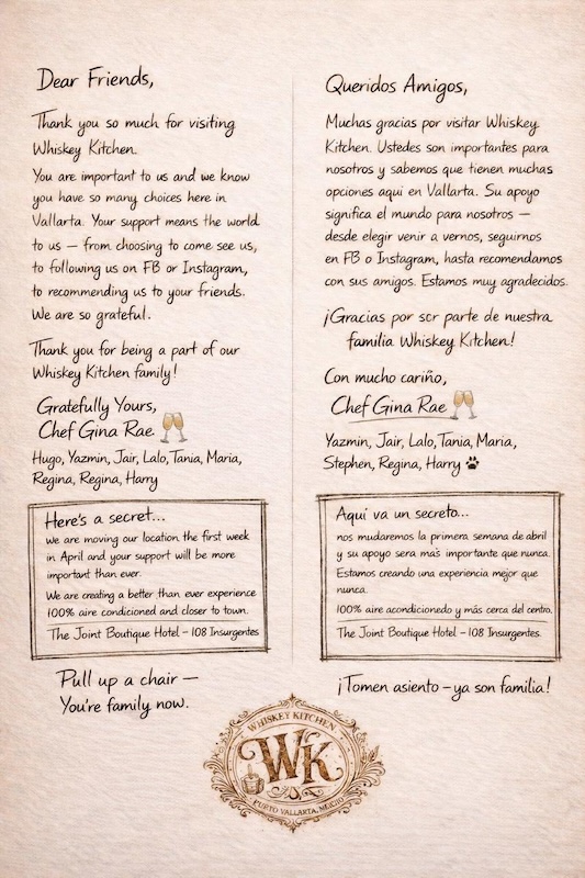 anuncio de la mudanza de whiskey kitchen