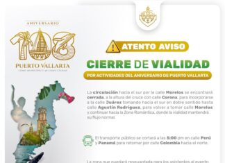 Cierres de calles por el aniversario de Puerto Vallarta el domingo 31 de mayo de 2026 cierres de calles aniversario